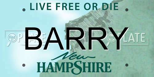 BARRY New Hampshire License Plate