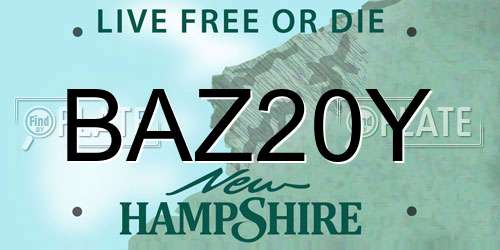BAZ20Y New Hampshire License Plate