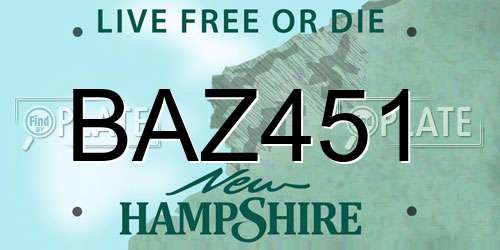 BAZ451 New Hampshire License Plate