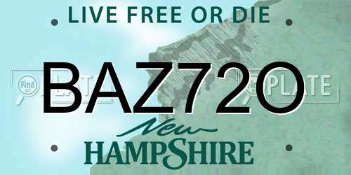 BAZ72O New Hampshire License Plate