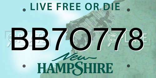BB7O778 New Hampshire License Plate