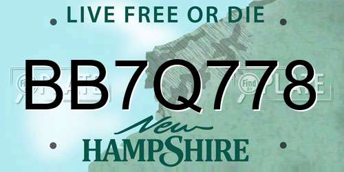 BB7Q778 New Hampshire License Plate