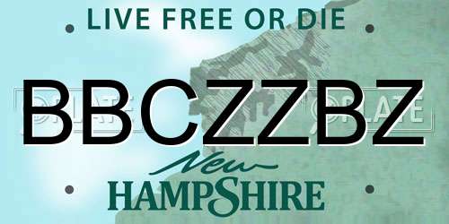 BBCZZBZ New Hampshire License Plate