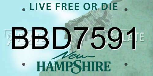 BBD7591 New Hampshire License Plate