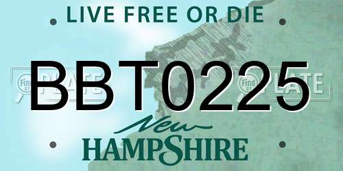 BBT0225 New Hampshire License Plate