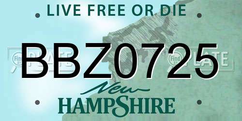 BBZ0725 New Hampshire License Plate