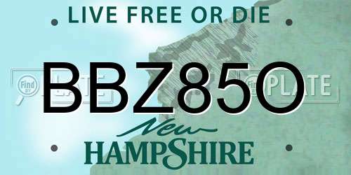 BBZ85O New Hampshire License Plate
