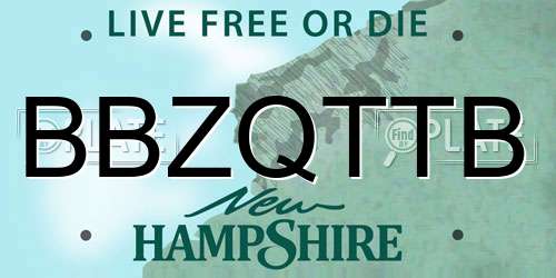 BBZQTTB New Hampshire License Plate