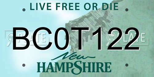 BC0T122 New Hampshire License Plate