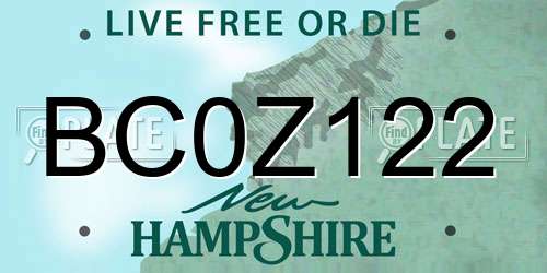 BC0Z122 New Hampshire License Plate