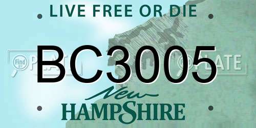 BC3005 New Hampshire License Plate