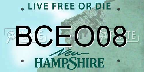 BCEO08 New Hampshire License Plate