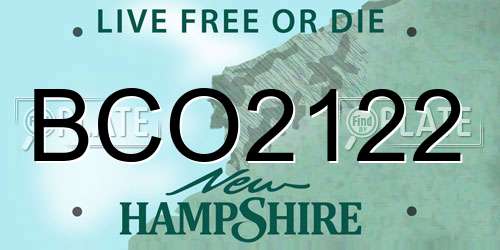 BCO2122 New Hampshire License Plate
