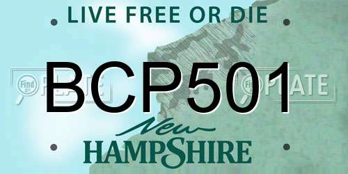 BCP501 New Hampshire License Plate