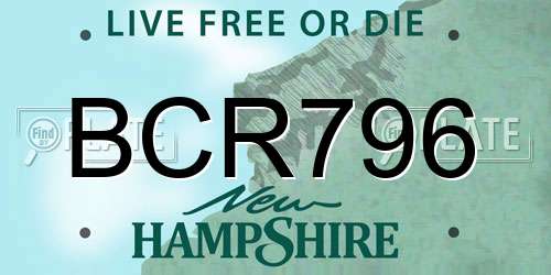 BCR796 New Hampshire License Plate