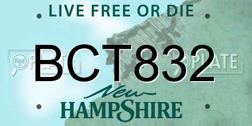BCT832 New Hampshire License Plate