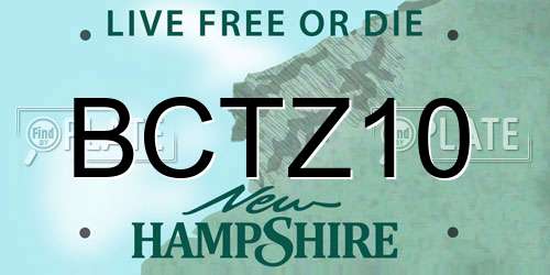 BCTZ10 New Hampshire License Plate