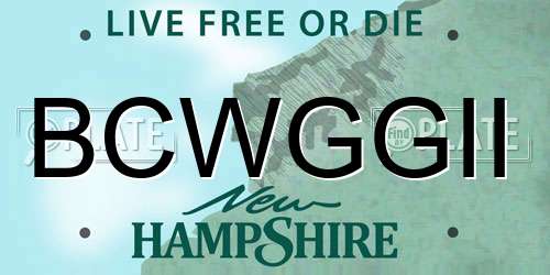 BCWGGII New Hampshire License Plate