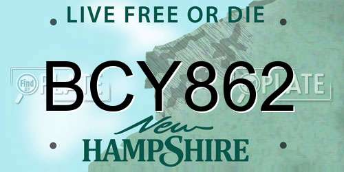 BCY862 New Hampshire License Plate