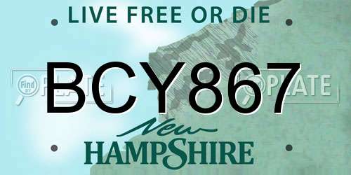 BCY867 New Hampshire License Plate