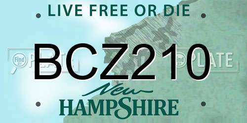 BCZ210 New Hampshire License Plate