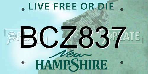 BCZ837 New Hampshire License Plate