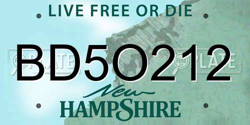 BD5O212 New Hampshire License Plate