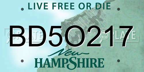 BD5O217 New Hampshire License Plate