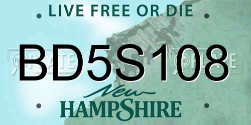 BD5S108 New Hampshire License Plate