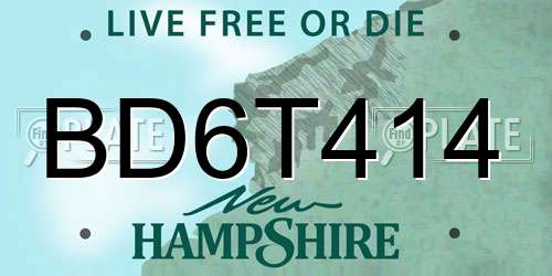 BD6T414 New Hampshire License Plate