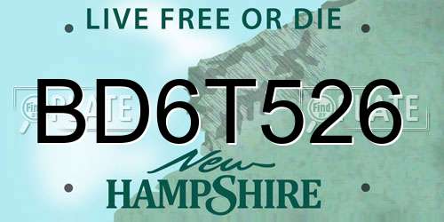 BD6T526 New Hampshire License Plate