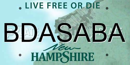 BDASABA New Hampshire License Plate
