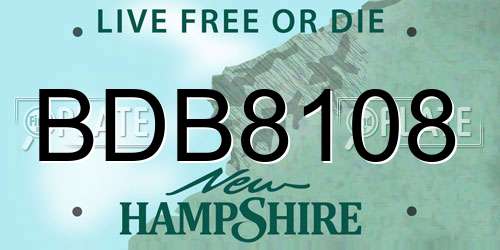 BDB8108 New Hampshire License Plate