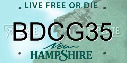 BDCG35 New Hampshire License Plate