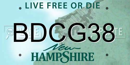 BDCG38 New Hampshire License Plate