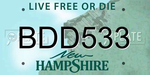 BDD533 New Hampshire License Plate