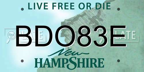 BDO83E New Hampshire License Plate