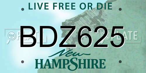 BDZ625 New Hampshire License Plate