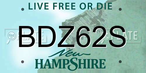 BDZ62S New Hampshire License Plate
