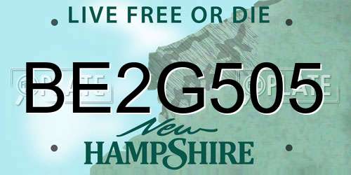 BE2G505 New Hampshire License Plate