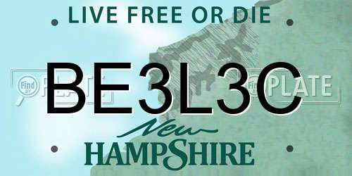 BE3L3C New Hampshire License Plate