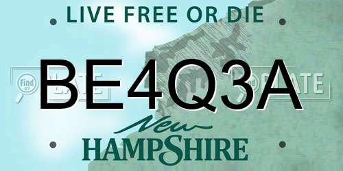 BE4Q3A New Hampshire License Plate