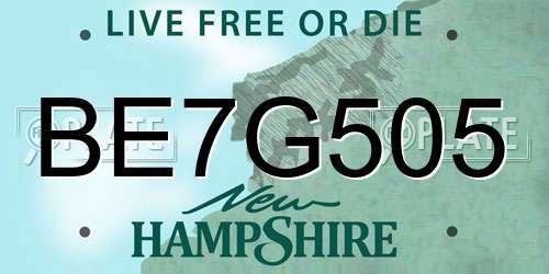 BE7G505 New Hampshire License Plate