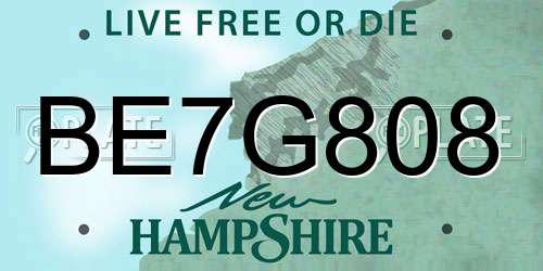 BE7G808 New Hampshire License Plate