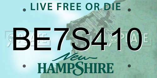 BE7S410 New Hampshire License Plate