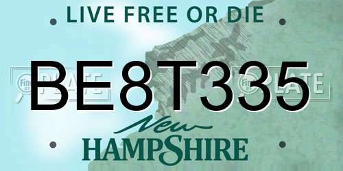 BE8T335 New Hampshire License Plate