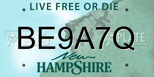 BE9A7Q New Hampshire License Plate