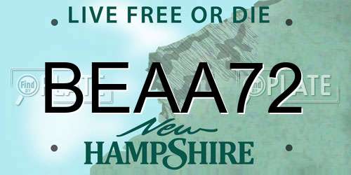 BEAA72 New Hampshire License Plate
