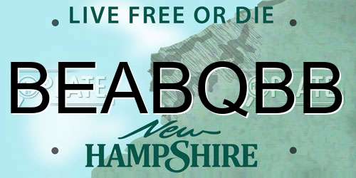 BEABQBB New Hampshire License Plate