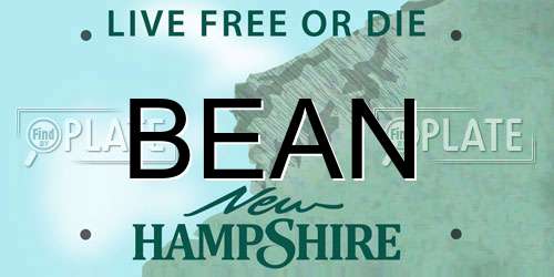 BEAN New Hampshire License Plate